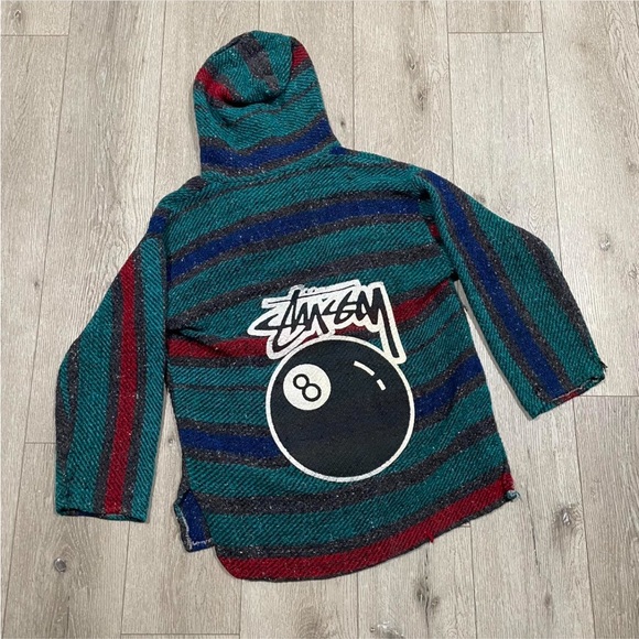 Stussy Other - Vintage 90s Stussy Baja Hoodie Drug Rug Pullover One 8 Ball Rasta Sz S - M